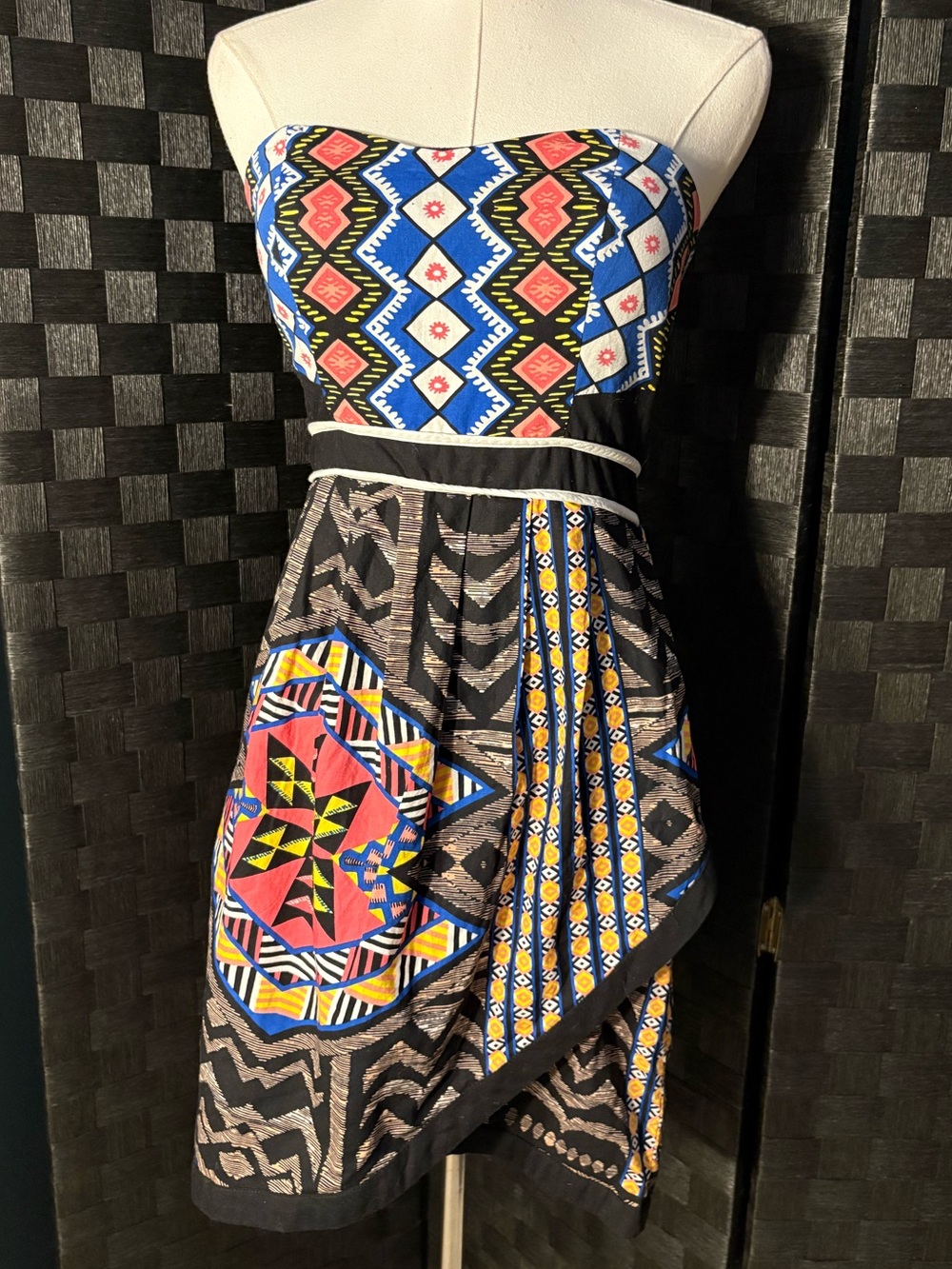 Xhilaration Strapless Multicolor Geometric & Tribal Print Dress